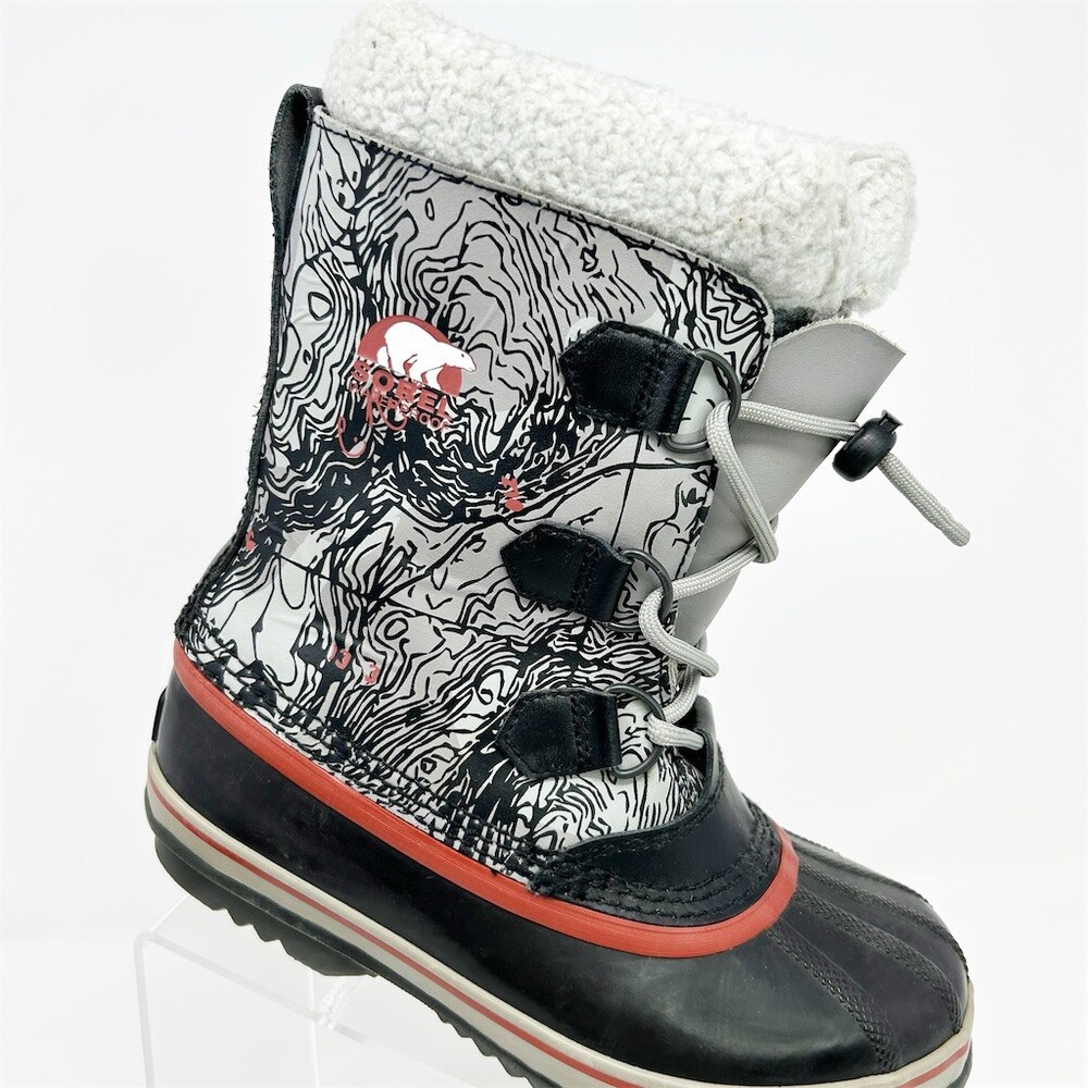Sorel Yoot Pac Duck Boots Waterproof Lace-Up Lined Black Gray Mid-Calf Size 5